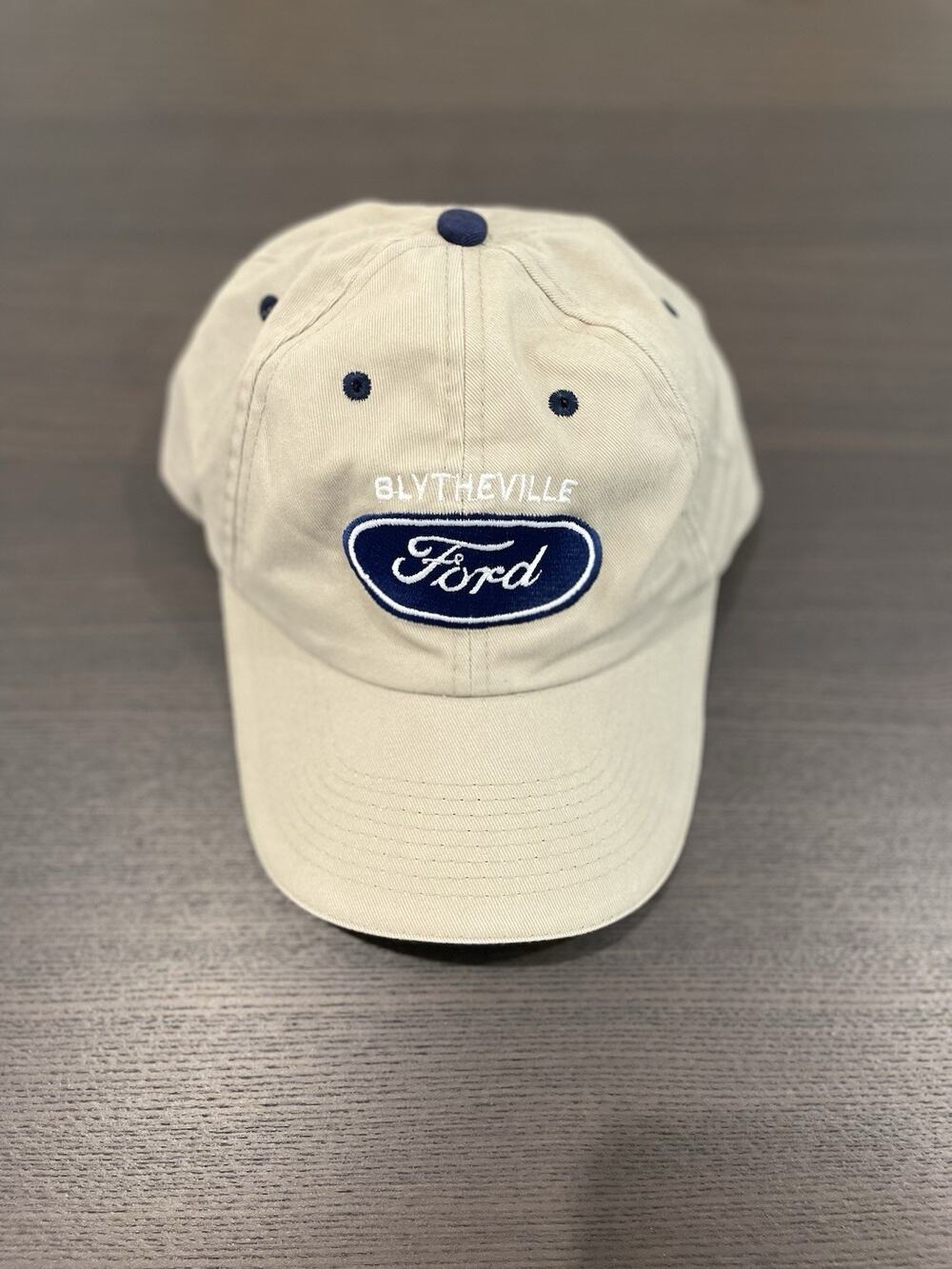 Vintage Ford Logo Blue Embroidered Baseball Cap- Beige